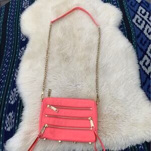 Rebecca Minkoff 3 Zip Mini MAC clutch crossbody bag Bright Hot Neon Pink Barbie
